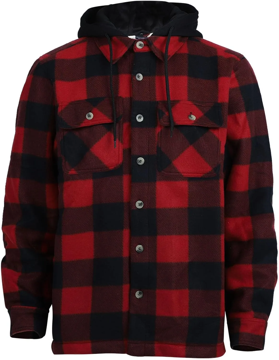 Mens Heavyweight Hoodies Casual Zip Up Plaid Flannel Shirt Jackets Winter Thick Berber Lined Fleece Coat