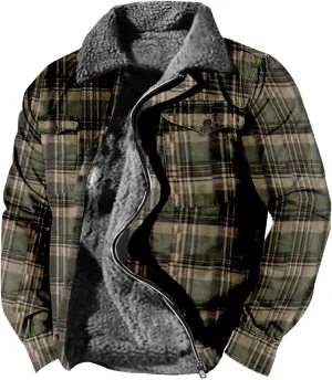 Men's Hooded Shirt Jacket Plaid Pocket Hooded Loose Coat Plus Velvet Shirt Top with Hood for Men Fleece Lined