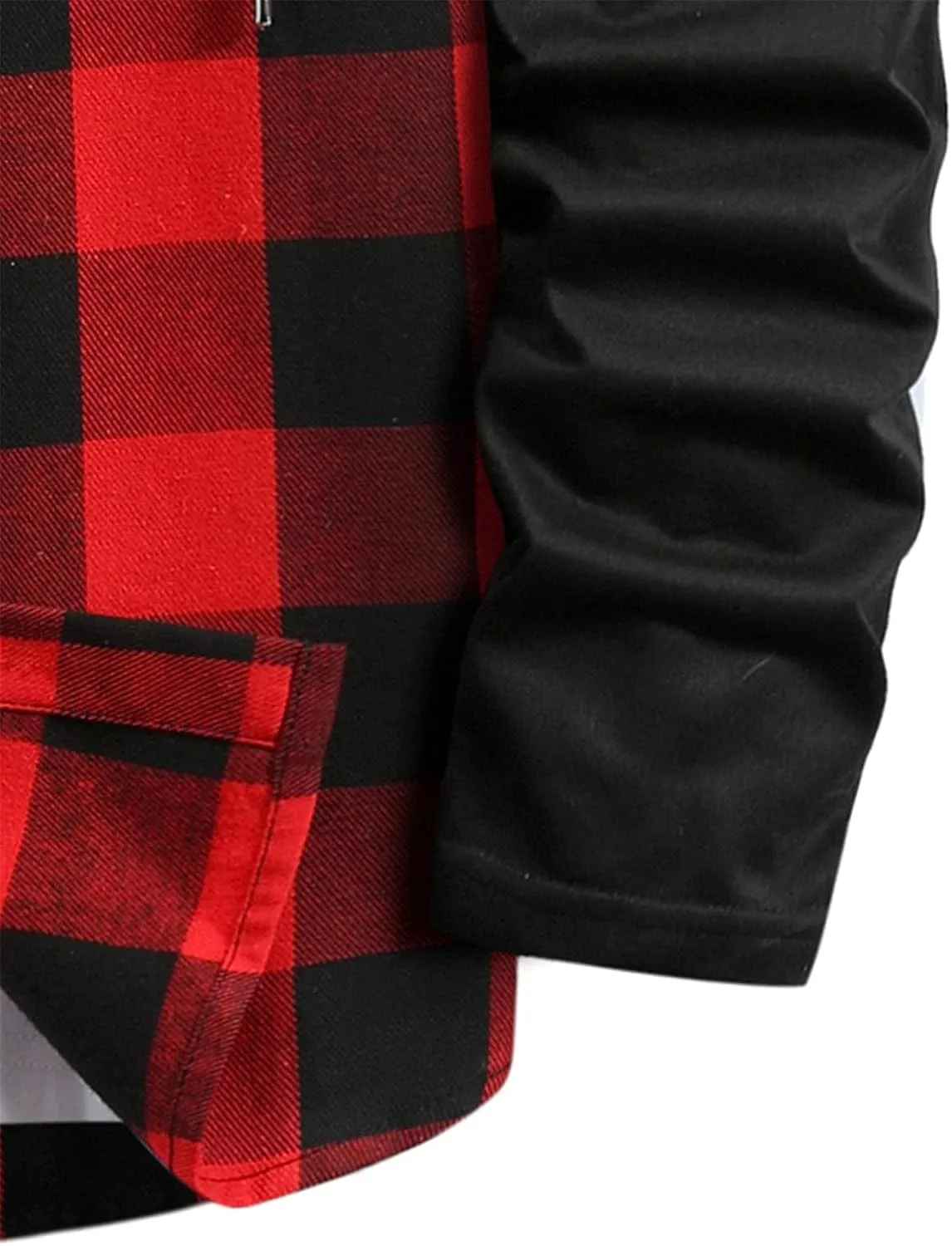 Men's Hooded Shirt Jacket Plaid Pocket Hooded Loose Coat Plus Velvet Shirt Top with Hood for Men Fleece Lined