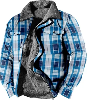 Men's Hooded Shirt Jacket Plaid Pocket Hooded Loose Coat Plus Velvet Shirt Top with Hood for Men Fleece Lined