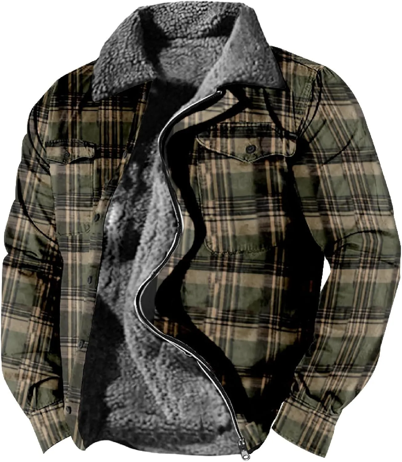 Men's Hooded Shirt Jacket Plaid Pocket Hooded Loose Coat Plus Velvet Shirt Top with Hood for Men Fleece Lined