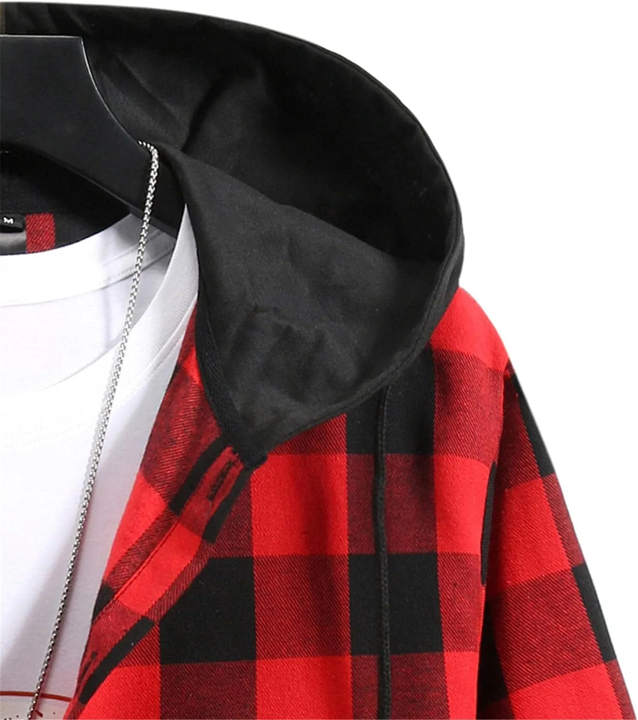 Men's Hooded Shirt Jacket Plaid Pocket Hooded Loose Coat Plus Velvet Shirt Top with Hood for Men Fleece Lined