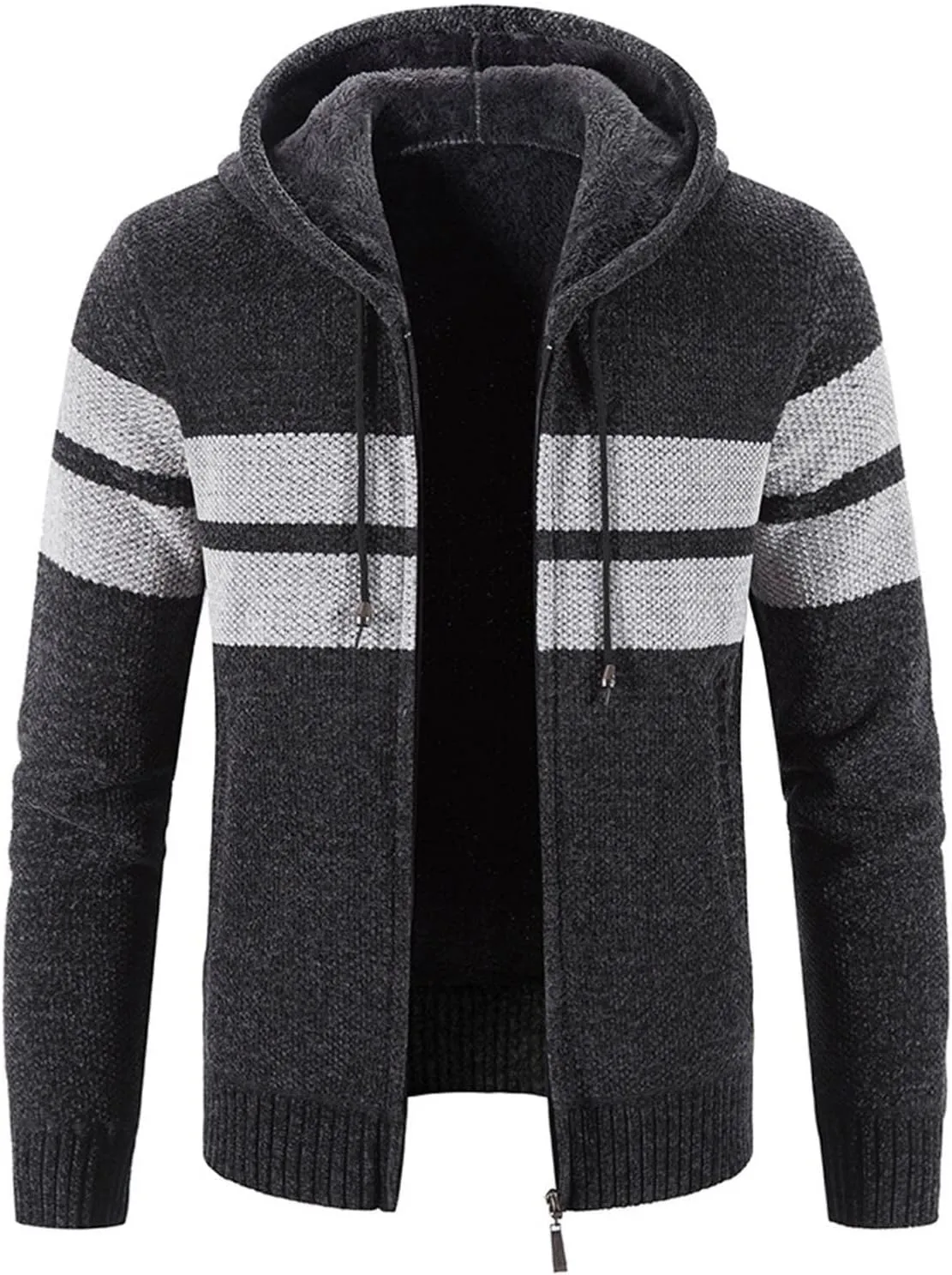 Mens Hoodies,Men's Open Front Cardigan Sweater Full Zip Up Stitching Hooded Cable Knitted Sweatshirts Winter Coats Top