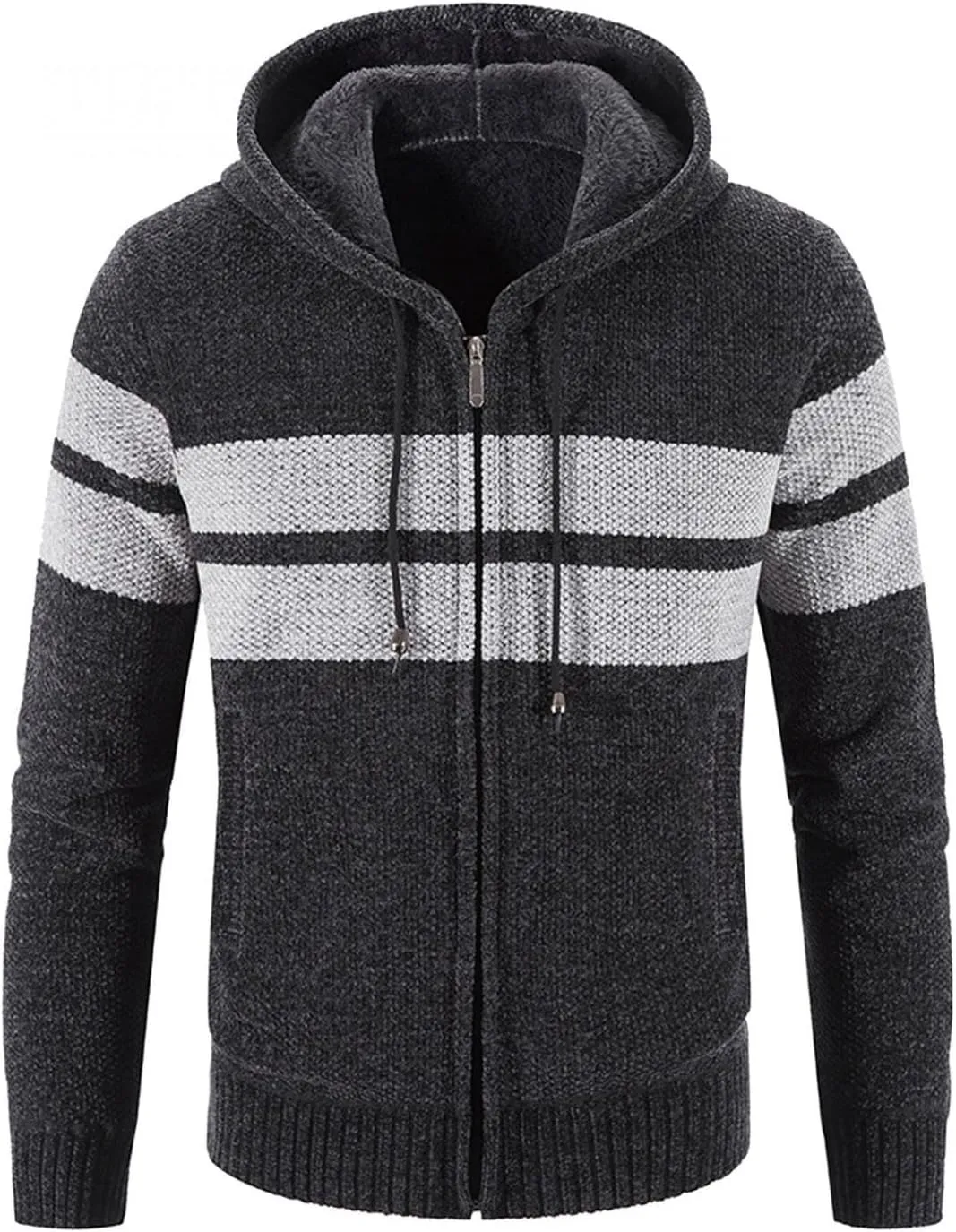 Mens Hoodies,Men's Open Front Cardigan Sweater Full Zip Up Stitching Hooded Cable Knitted Sweatshirts Winter Coats Top