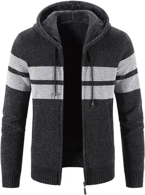 Mens Hoodies,Men's Open Front Cardigan Sweater Full Zip Up Stitching Hooded Cable Knitted Sweatshirts Winter Coats Top