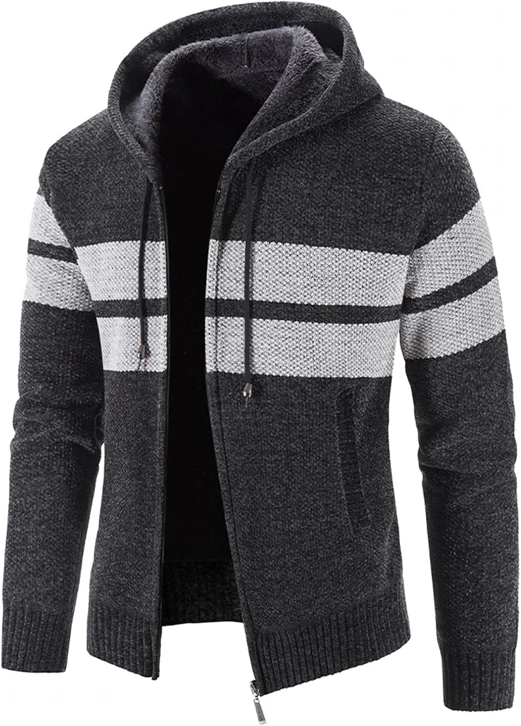 Mens Hoodies,Men's Open Front Cardigan Sweater Full Zip Up Stitching Hooded Cable Knitted Sweatshirts Winter Coats Top