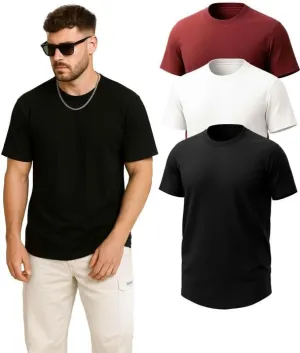 Men’s Loose Fit Cotton T-Shirts 3 Pack, Oversized Curved Bottom Crew Neck Short Sleeve Casual Mens T Shirt for Gym