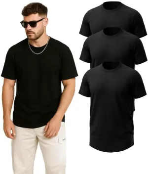 Men’s Loose Fit Cotton T-Shirts 3 Pack, Oversized Curved Bottom Crew Neck Short Sleeve Casual Mens T Shirt for Gym
