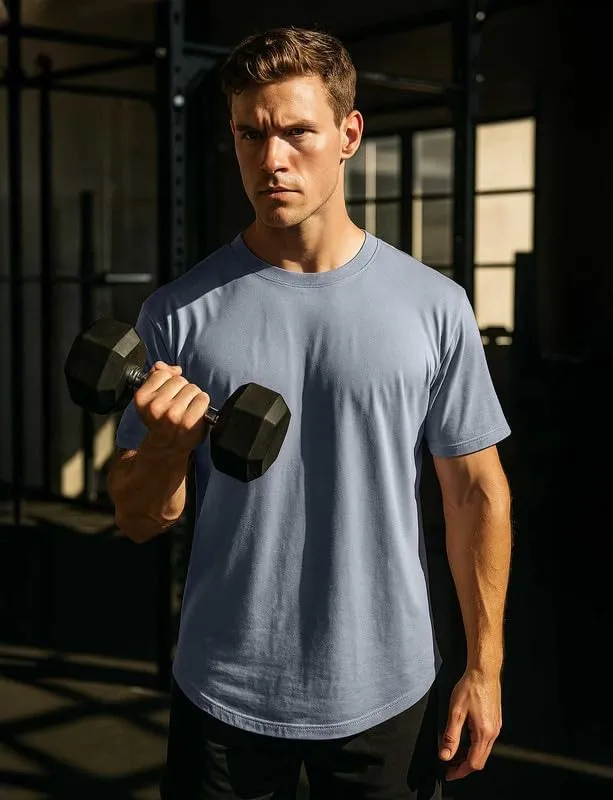 Men’s Loose Fit Cotton T-Shirts 3 Pack, Oversized Curved Bottom Crew Neck Short Sleeve Casual Mens T Shirt for Gym