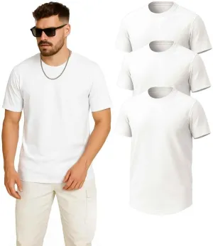 Men’s Loose Fit Cotton T-Shirts 3 Pack, Oversized Curved Bottom Crew Neck Short Sleeve Casual Mens T Shirt for Gym