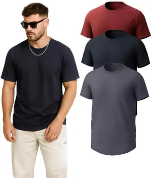 Men’s Loose Fit Cotton T-Shirts 3 Pack, Oversized Curved Bottom Crew Neck Short Sleeve Casual Mens T Shirt for Gym