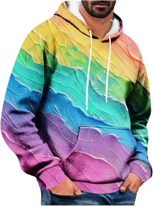 Men's Loose Long Sleeve Hoodies Sweatshirt Gradient Printed Hooded Sweatshirts Pocket Fall Winter Warm Pullover Tops