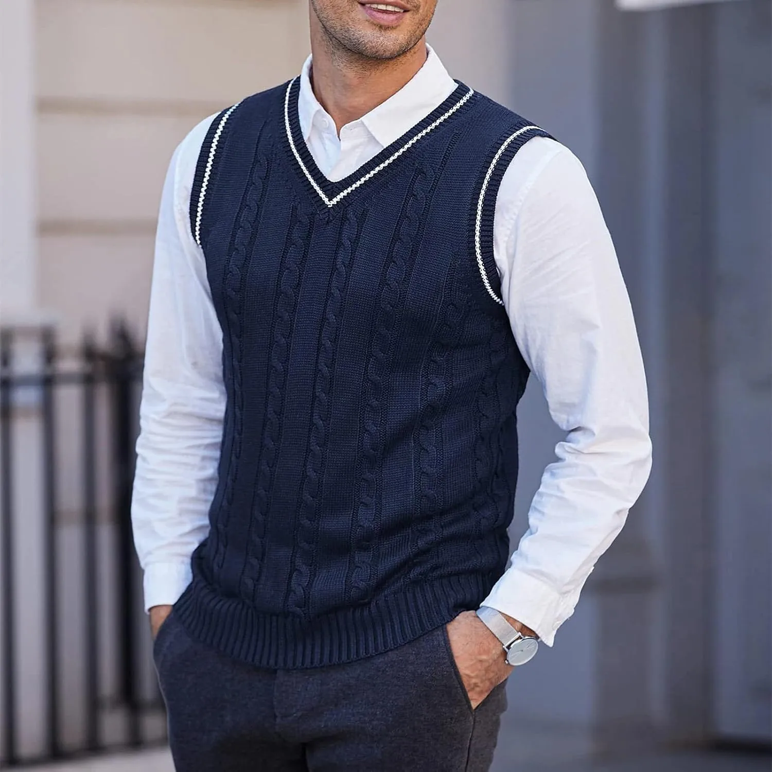Men's Loose Sweater Vest Lightweight V-Neck Cotton Vests Pullover Cardigan Winter Solid Color Men Sweater Tank Tops