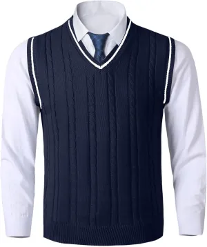 Men's Loose Sweater Vest Lightweight V-Neck Cotton Vests Pullover Cardigan Winter Solid Color Men Sweater Tank Tops