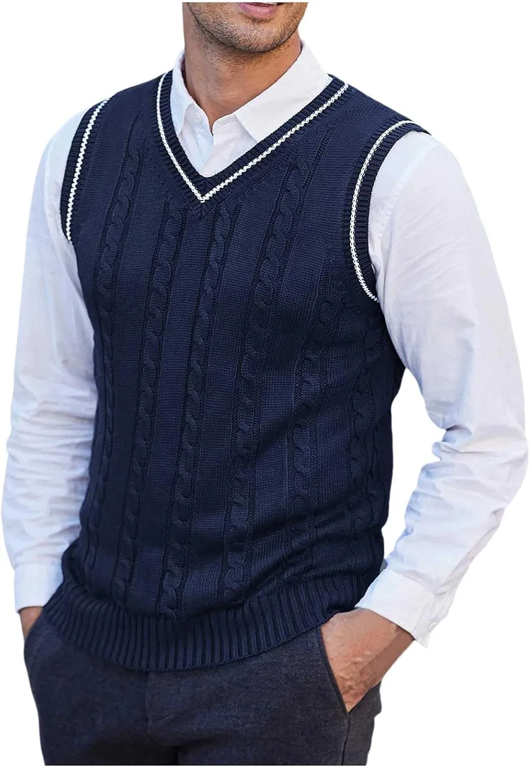 Men's Loose Sweater Vest Lightweight V-Neck Cotton Vests Pullover Cardigan Winter Solid Color Men Sweater Tank Tops