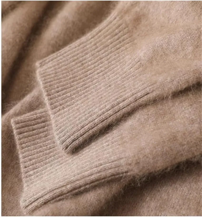 Men's Mink Cashmere Sweater Knit Large Size Winter Long Sleeve V-Neck Pullovers