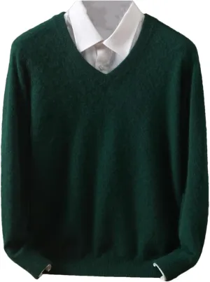 Men's Mink Cashmere Sweater Knit Large Size Winter Long Sleeve V-Neck Pullovers