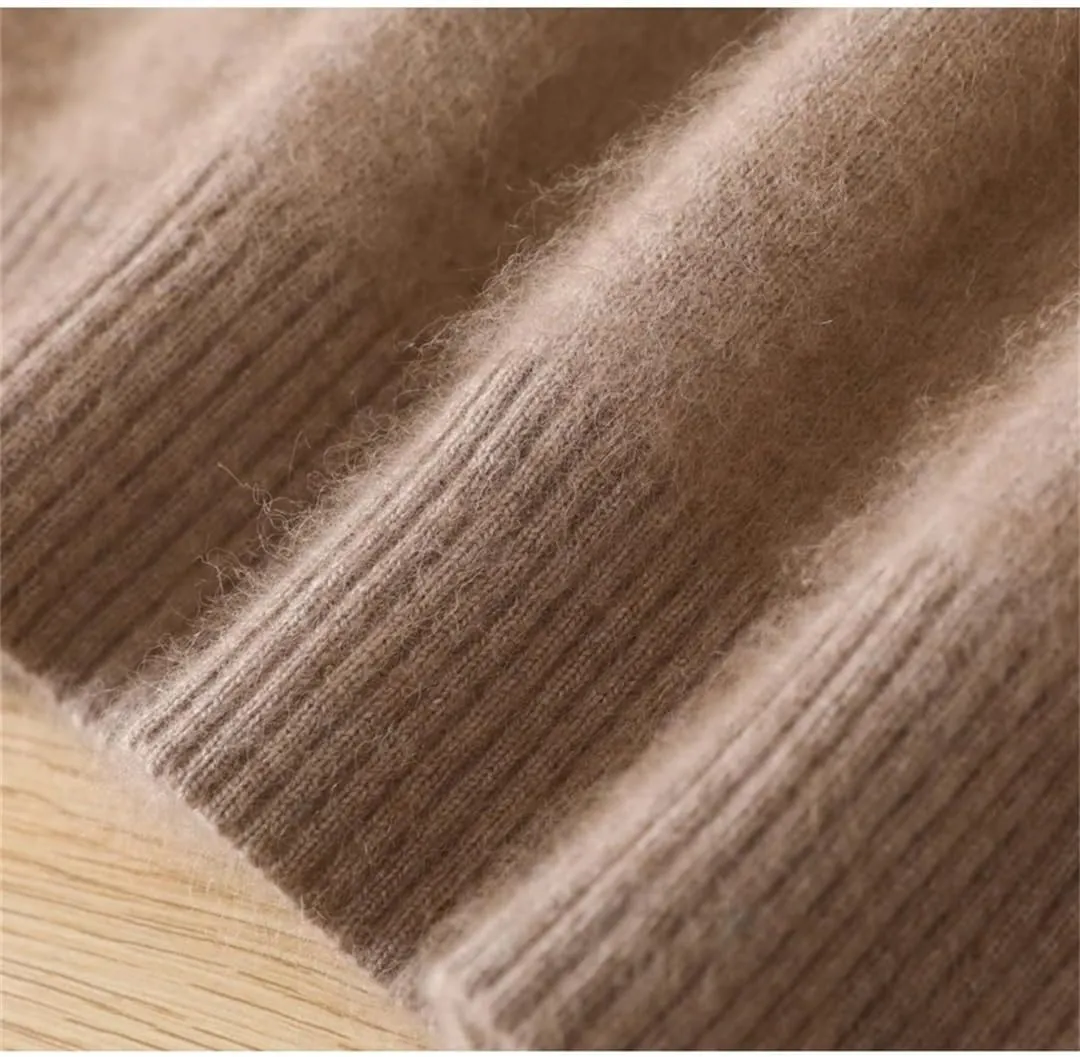 Men's Mink Cashmere Sweater Knit Large Size Winter Long Sleeve V-Neck Pullovers