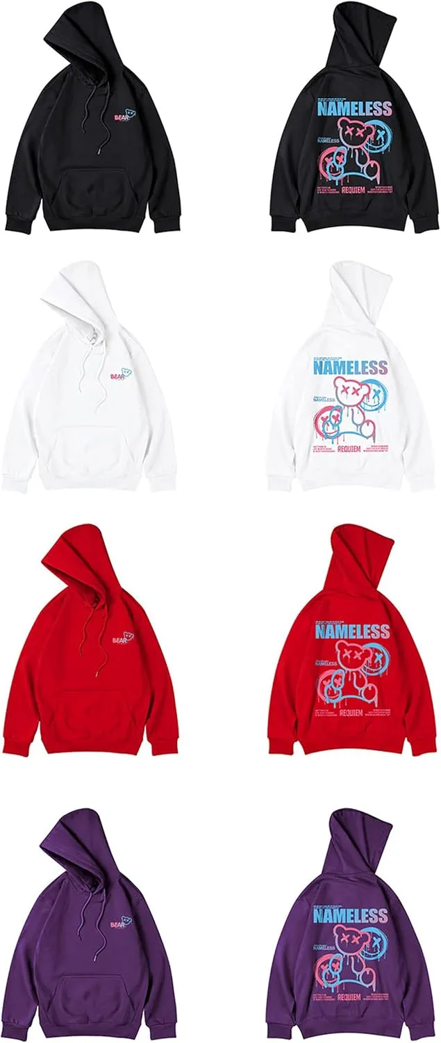 Men's Oversized Fashion Hip-Hop Pullover Couple Hoodies smile bear Graphic Hoodies for Teens Men Women Youth