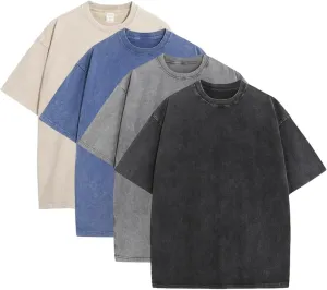 Mens Oversized Tshirts Pack of 4 Cotton Gym Vintage Tees Loose Fit Casual Summer Baggy Washed Unisex Tops LTX002