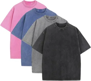 Mens Oversized Tshirts Pack of 4 Cotton Gym Vintage Tees Loose Fit Casual Summer Baggy Washed Unisex Tops LTX002