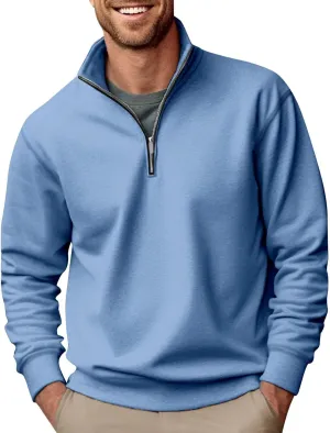 Men's Quarter Zip Pullover Loose Fit Mock Neck Long Sleeve Sweatshirt Solid Casual Lightweight Polo Sweaters