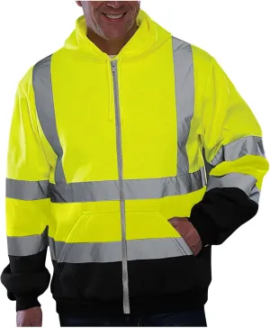 Mens Safety Fleece Hoodie Jacket High Visibility Full Zip Sweatshirt Reflective Work Utility Hooded Tops with Pocket