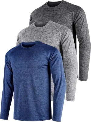 Mens Shirts 3 Pack Dry Fit Moisture Wicking Tech Performance Quick Dry Elastic Athletic Long Sleeve T Shirts