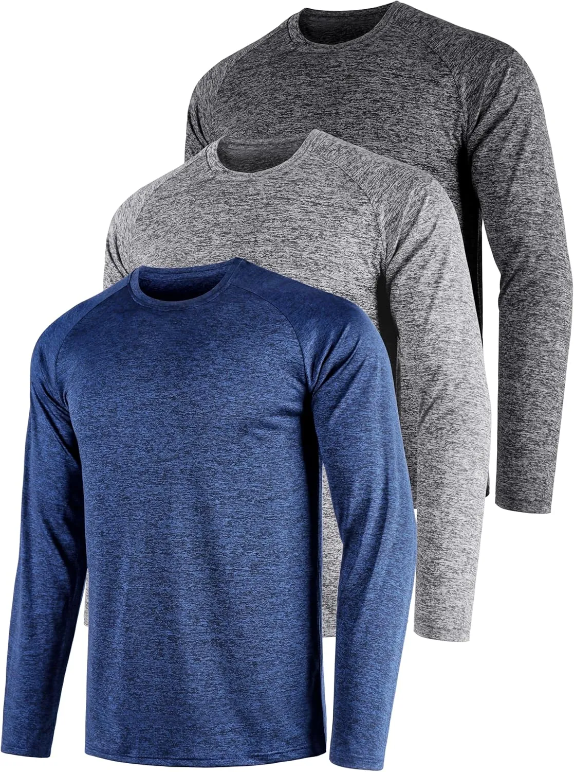 Mens Shirts 3 Pack Dry Fit Moisture Wicking Tech Performance Quick Dry Elastic Athletic Long Sleeve T Shirts