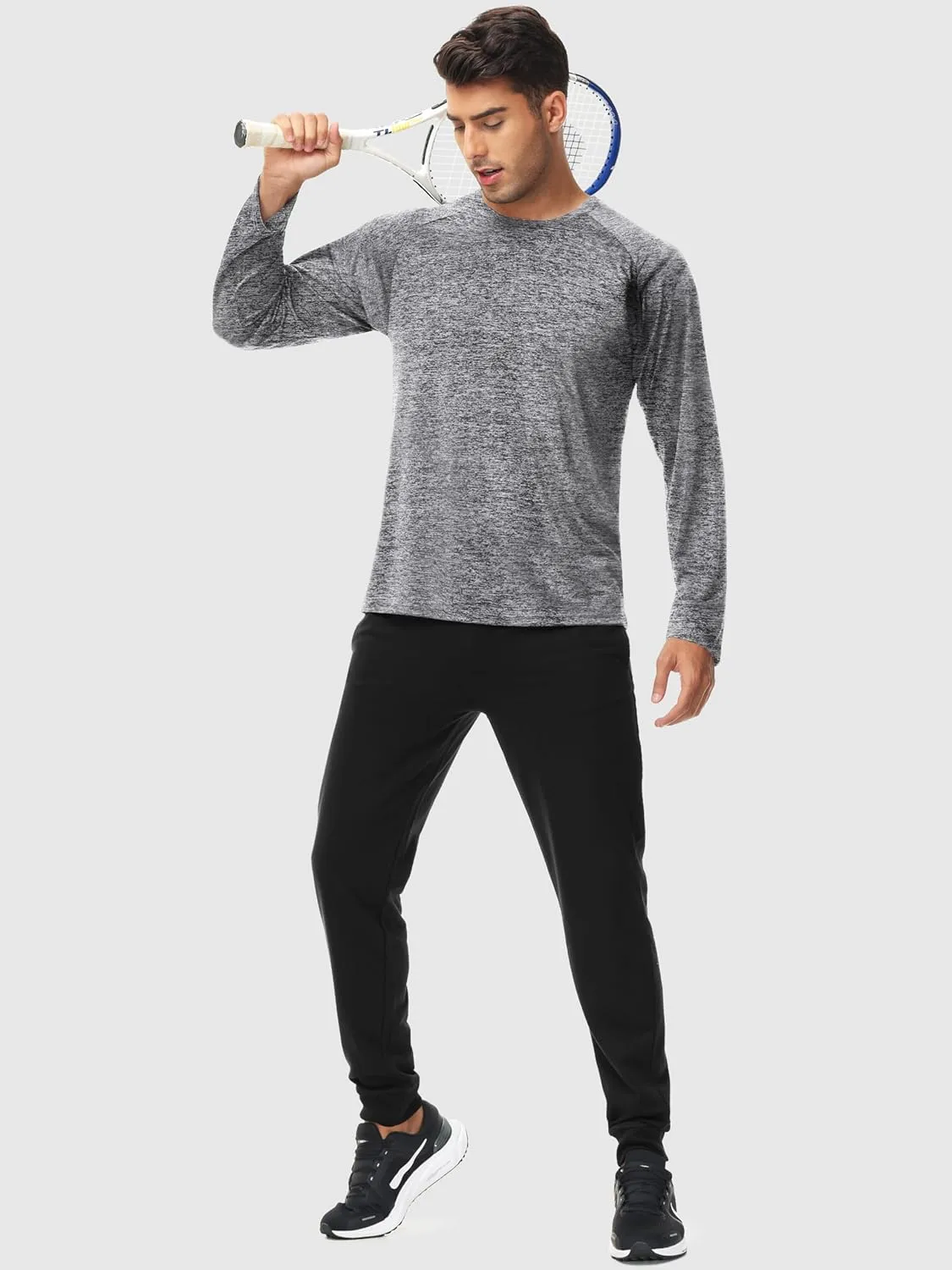 Mens Shirts 3 Pack Dry Fit Moisture Wicking Tech Performance Quick Dry Elastic Athletic Long Sleeve T Shirts