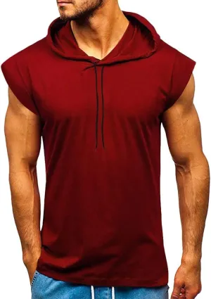 Men's Sleeveless Hoodie Shirts with Face Mask Turtleneck Compression Tank Tops Workout Gym Running Base Layer Sportswear
