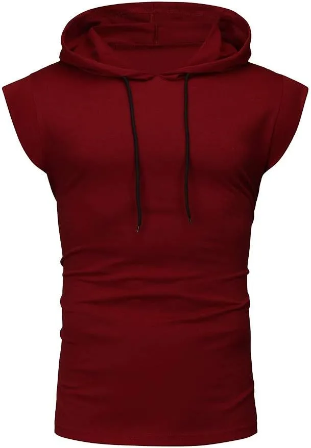 Men's Sleeveless Hoodie Shirts with Face Mask Turtleneck Compression Tank Tops Workout Gym Running Base Layer Sportswear