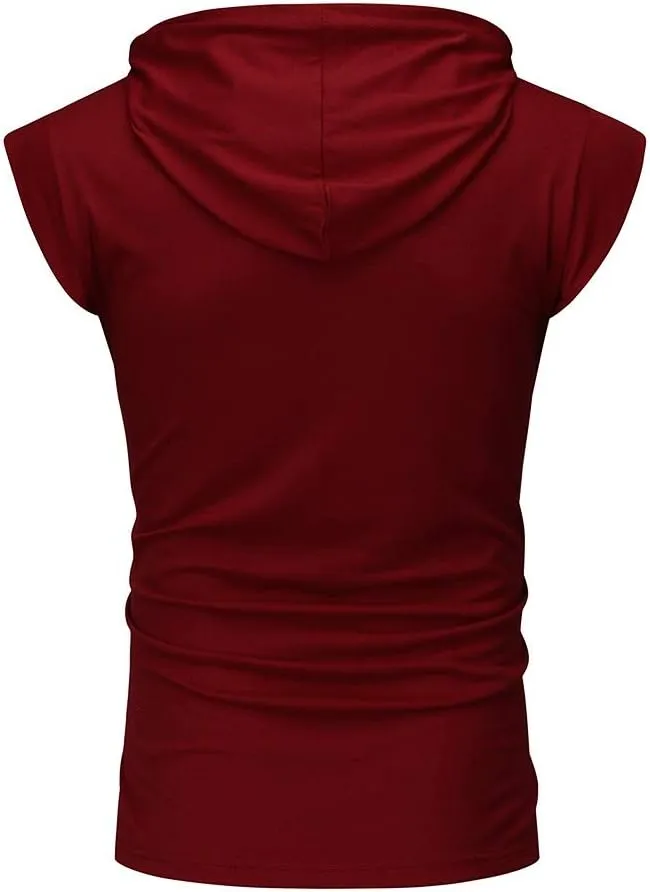 Men's Sleeveless Hoodie Shirts with Face Mask Turtleneck Compression Tank Tops Workout Gym Running Base Layer Sportswear
