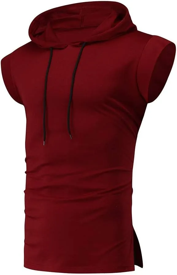 Men's Sleeveless Hoodie Shirts with Face Mask Turtleneck Compression Tank Tops Workout Gym Running Base Layer Sportswear