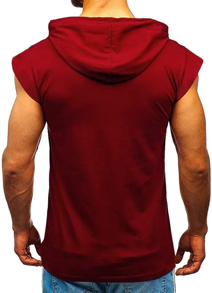 Men's Sleeveless Hoodie Shirts with Face Mask Turtleneck Compression Tank Tops Workout Gym Running Base Layer Sportswear