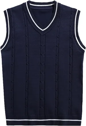 Men's Sweater Vest V Neck Slim Fit Sleeveless Knitted Sweater Striped Cable Casual Pullover Autumn Winter Tops