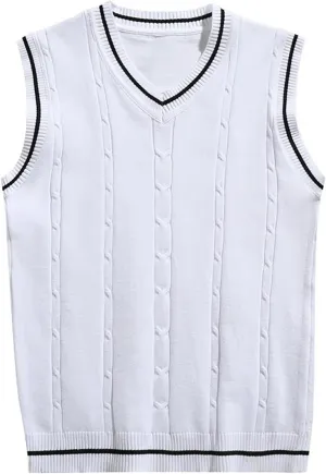Men's Sweater Vest V Neck Slim Fit Sleeveless Knitted Sweater Striped Cable Casual Pullover Autumn Winter Tops