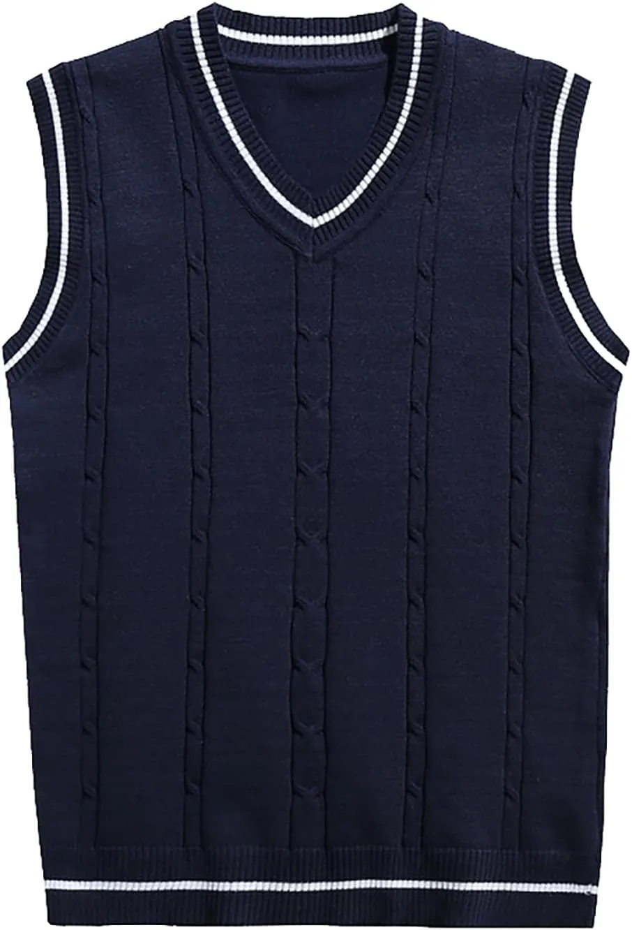 Men's Sweater Vest V Neck Slim Fit Sleeveless Knitted Sweater Striped Cable Casual Pullover Autumn Winter Tops