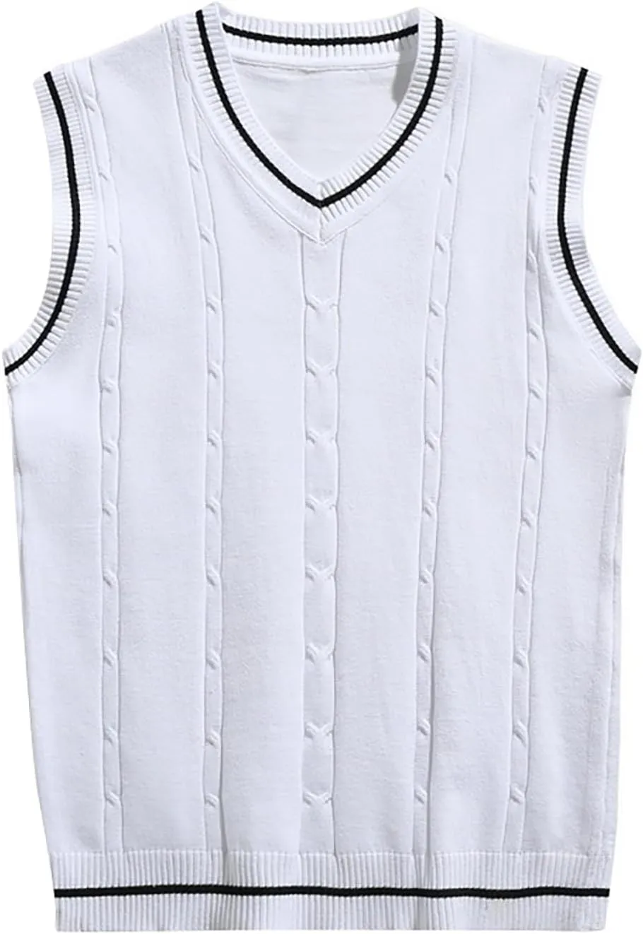 Men's Sweater Vest V Neck Slim Fit Sleeveless Knitted Sweater Striped Cable Casual Pullover Autumn Winter Tops