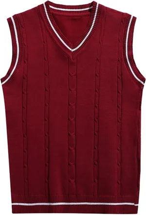 Men's Sweater Vest V Neck Slim Fit Sleeveless Knitted Sweater Striped Cable Casual Pullover Autumn Winter Tops