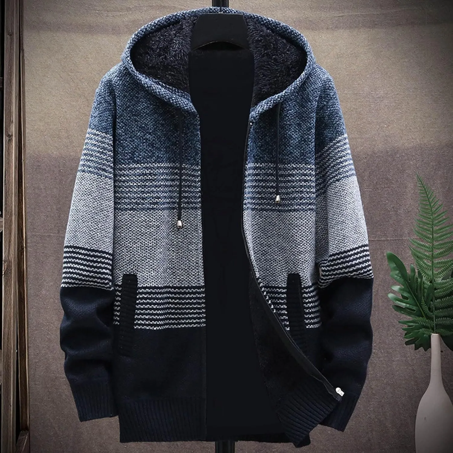 Mens Sweaters Men Plus Fleece Thick Sweater Large Size Foreign Trade Mens Mens Pullover Sweater with Pocket
