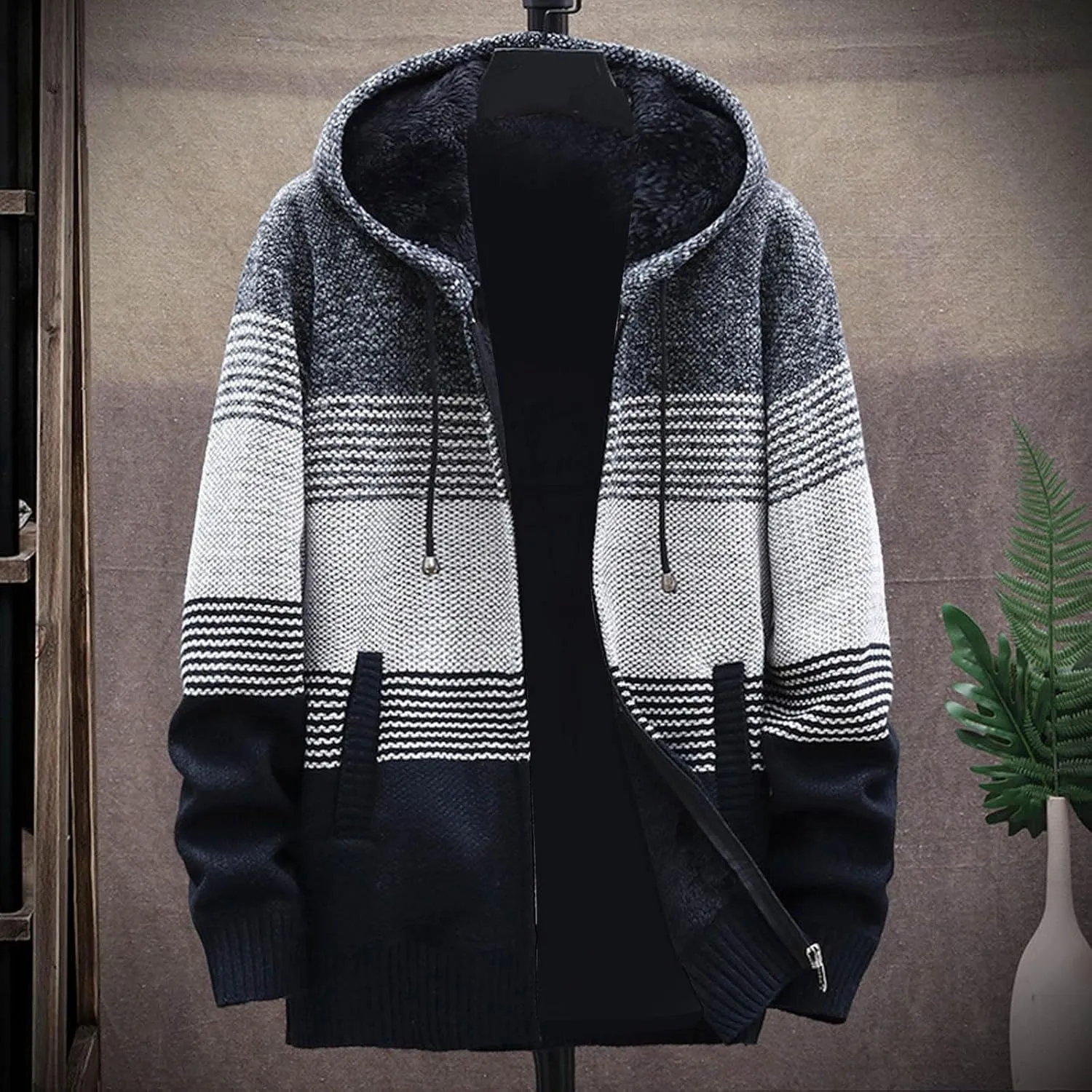 Mens Sweaters Men Plus Fleece Thick Sweater Large Size Foreign Trade Mens Mens Pullover Sweater with Pocket