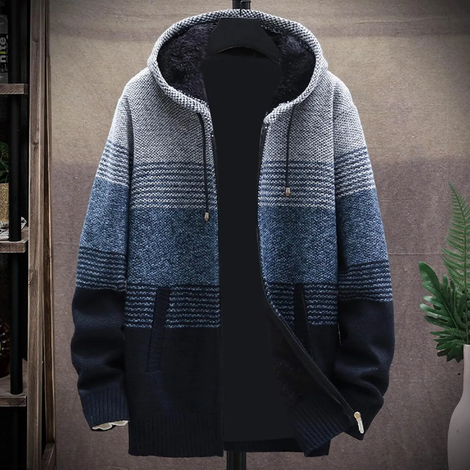 Mens Sweaters Men Plus Fleece Thick Sweater Large Size Foreign Trade Mens Mens Pullover Sweater with Pocket