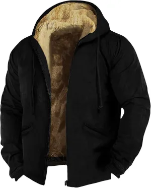 Men's Thick Sherpa Lined Zipper Fleece Hoodie Sweatshirt Winter Warm Jacket Coat Oversized Jackets For Men