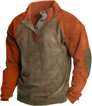 Mens V Neck Sweater Corduroy Shirt Lapel Collar Button Up Pullover Mock Neck Long Sleeve Sweaters Polo Sweatshirts