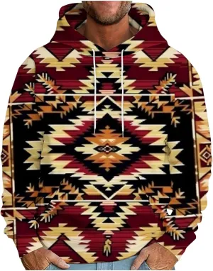 Men's Vintage Western Hoodies Aztec Ethnic Printed Tops Long Sleeve Tribal Ethnic Print Hooded Sweatshirts