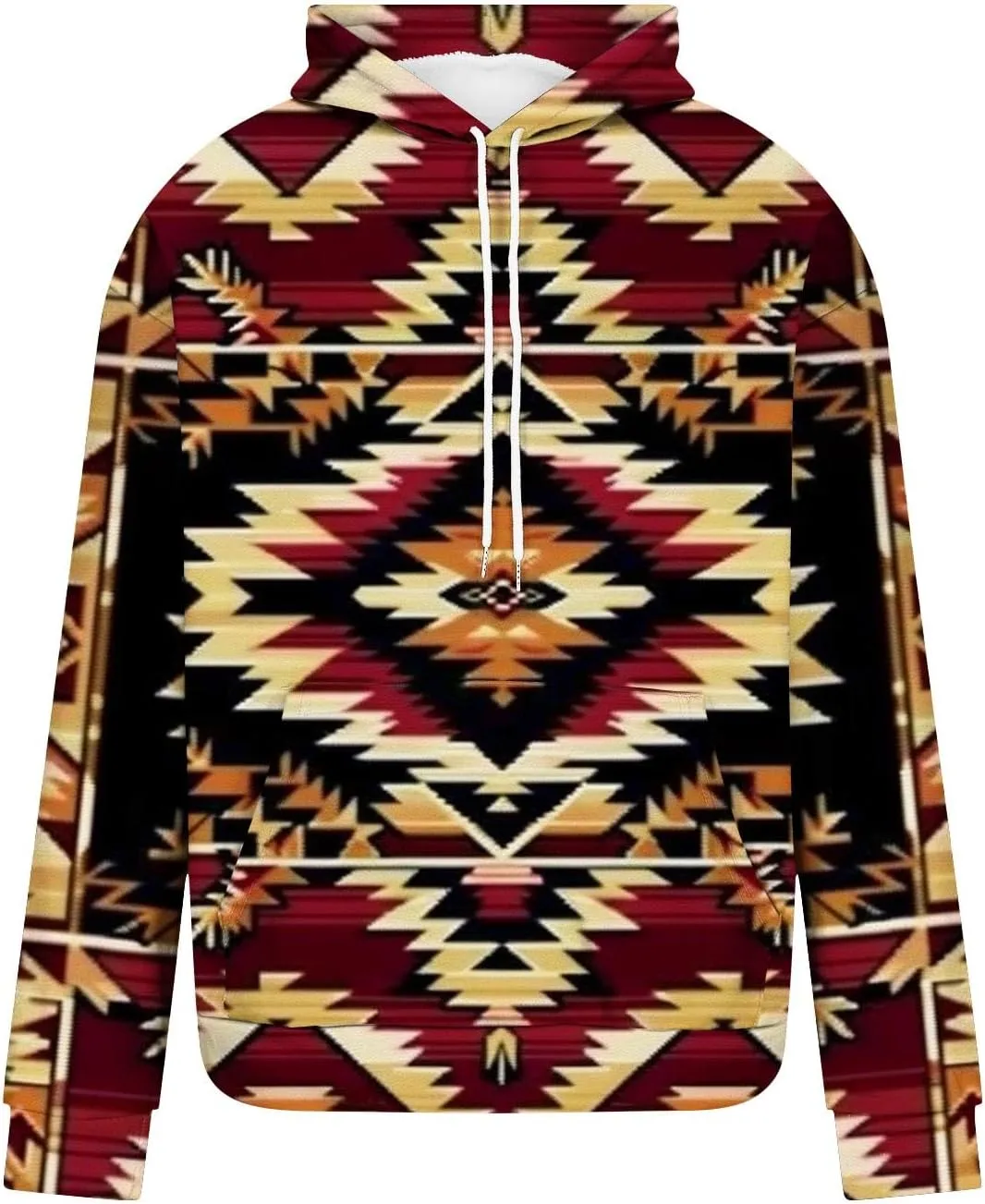 Men's Vintage Western Hoodies Aztec Ethnic Printed Tops Long Sleeve Tribal Ethnic Print Hooded Sweatshirts