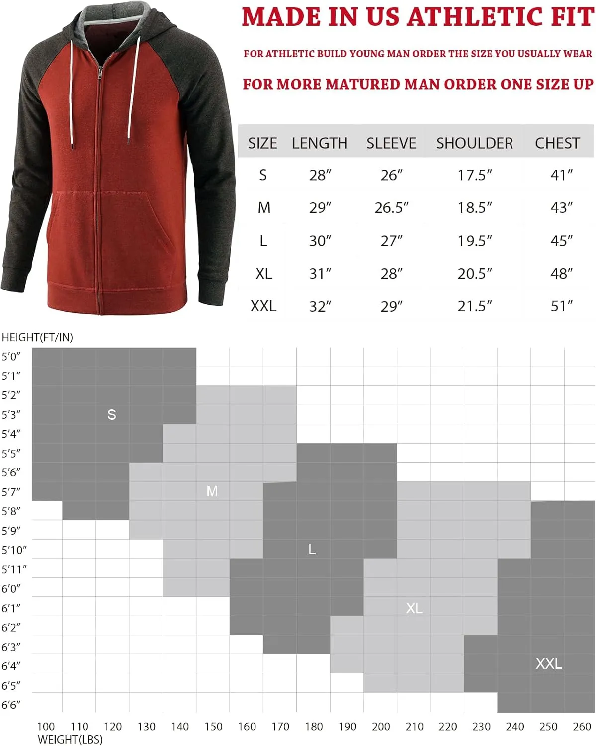 Mens Zip Up Hoodies Athletic Casual Fleece Hoodie Classic Fit Jacket Midweight Cotton Drawstring with Pocket