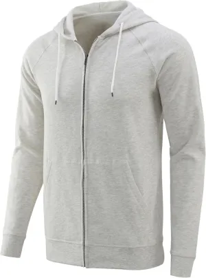 Mens Zip Up Hoodies Athletic Casual Fleece Hoodie Classic Fit Jacket Midweight Cotton Drawstring with Pocket