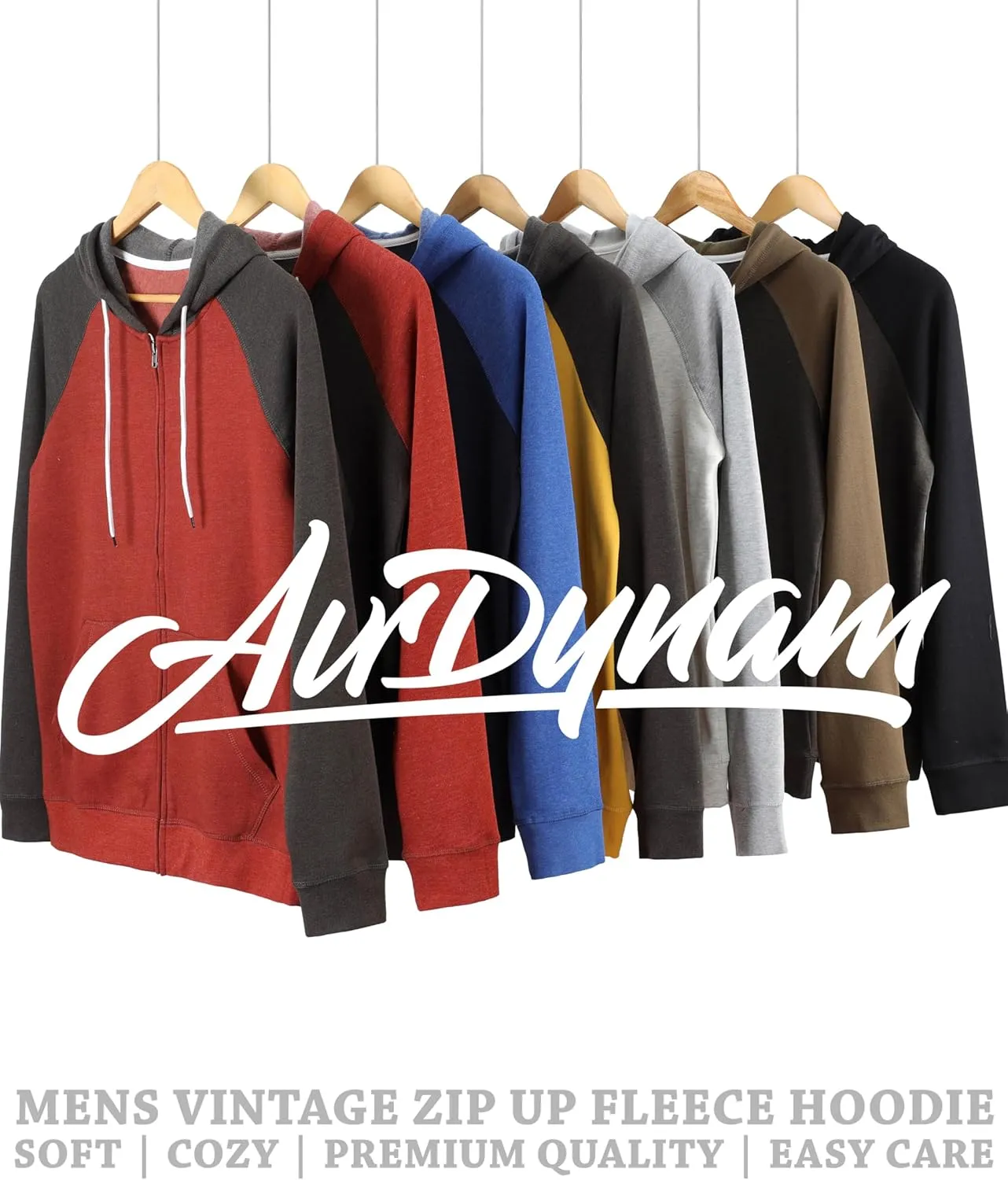 Mens Zip Up Hoodies Athletic Casual Fleece Hoodie Classic Fit Jacket Midweight Cotton Drawstring with Pocket
